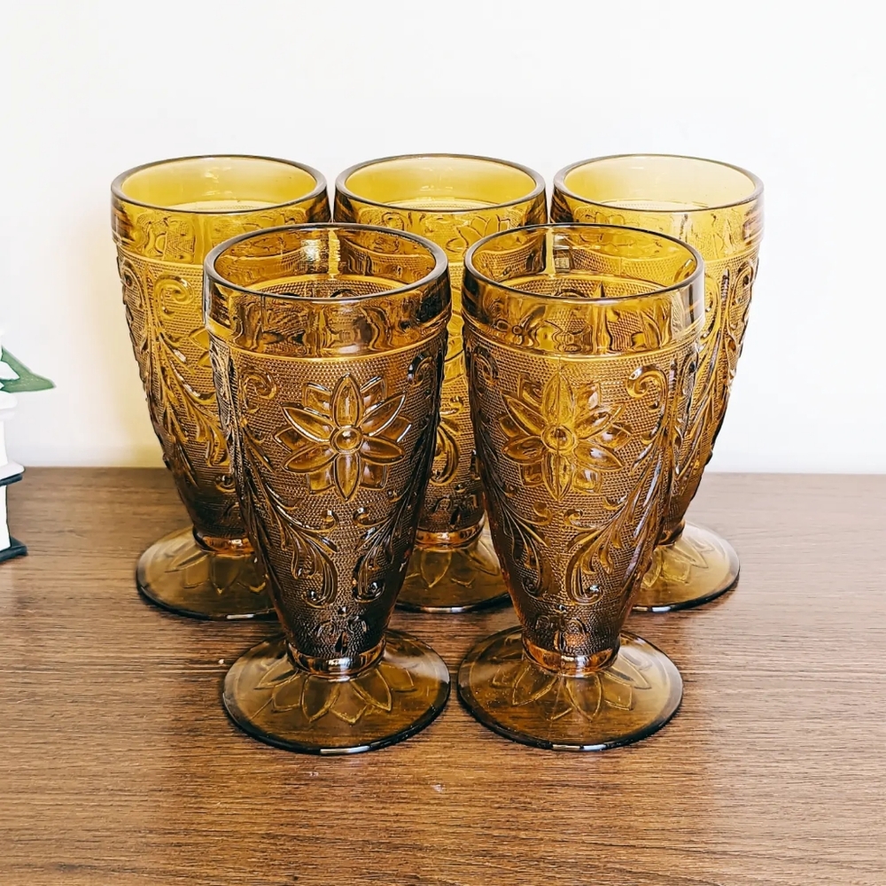 Vintage Amber Indiana Tiara Sandwich Glass Iced Tea Glasses